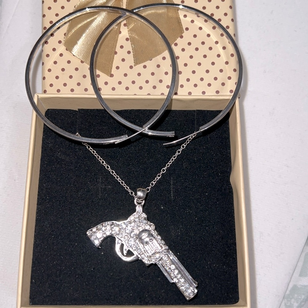 Earrings and necklace with chain